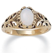 Womens Oval Opal 14K Antiqued Yellow Gold Plated Ring Size 5,6,7,8,9,10 - £79.91 GBP