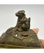 Antique Bronze Foo Dog Incense Burner - Tripod Base, Asian Feng Shui Decor - $233.75