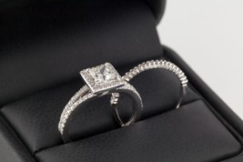 18k or Blanc Halo Princesse Anneau Fiançailles Diamant &amp; Bande Great Gif... - $107,470.04 MXN