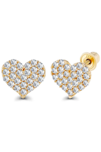 ADIRFINE 14K Solid Gold Micro Pave Cubic Zirconia Heart Screw-backs Studs Earrin - £90.34 GBP