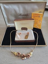 Vintage Krementz 14k Gold Overlay Rose Necklace &amp; Earrings Lot In Orig Box - £38.92 GBP
