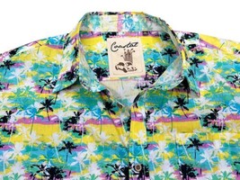 Coastal Camp Style Button Shirt retro 80s style palm trees Neon colors mens XL - £15.81 GBP