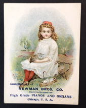 1880s Newman Bros. Co. Pianos Organs Victorian Trade Card NY Little Girl Kitten - £15.93 GBP