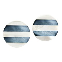 Iridescent Stripes White Kabibe and Blue Hammer Shell Round Stud Earrings - £6.79 GBP