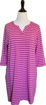 D&amp;co Shirt Dress Sz Large Pink White Striped Side Pockets 3/4 Sleeve Spl... - £26.80 GBP