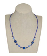 Blue Glass Crystal Stone Chip Beaded Necklace Adjustable 19&quot; - 21.5&quot; Jew... - £23.79 GBP