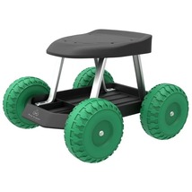 Garden Cart Rolling Scooter with Seat and Tool Tray for Weeding, Gardening, and  - £39.44 GBP