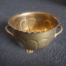 Brass Planter Pot Ornate Footed With Handles Natural Patina 4”x5.5” Smaller - $14.85
