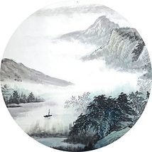 Dundee Deco Watercolor Mountain Grey Blue Vintage Circular Peel and Stick Wall M - £93.94 GBP