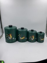 RANSBURG Genuine Hand Painted Green Rooster Chicken Farm House Canister Set RARE - £32.82 GBP