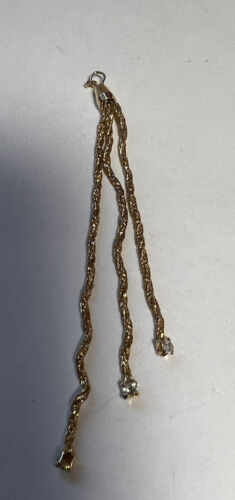 Primary image for Pendant Tassel 3 Gold Tone Woven Strands 3 Clear Rhinestones 3.5 Inches