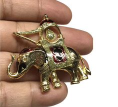 VINTAGE GOLD PLATED ENAMEL  INDIAN/ARAB ELEPHANT BROOCH - $18.00