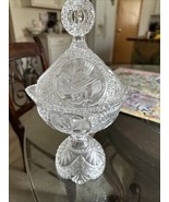 HOFBAUER GERMAN Crystal Compote/Candy Dish w/Lid Engraved Birds &quot;BYRDES”... - $93.94 CAD