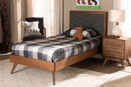 Asher Dark Gray Fabric Walnut brown Twin Size Platform Bed - $9,015.23 MXN