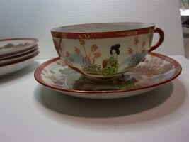 ANTIQUE JAPANESE MEIJI SATSUMA KINKOZAN SET: one cup and 5 saucers Geish... - $54.45