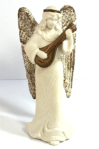 Ceramic Angel playing Instrument Off-White with Gold Wings and Accents - £9.66 GBP