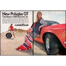 1970 Goodyear Polyglas GT Tire 2 Page Vintage Print Ad Blonde Beach Wall Art - $10.97