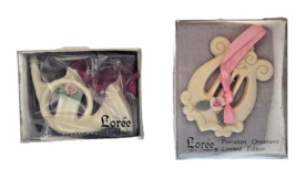 Loree Porcelain Angel Harp Lyre &amp; Horn Vtg Christmas Ornament White Pink... - $6.00