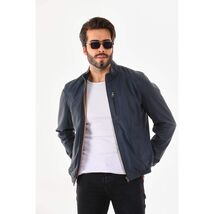 Vinci The Como Navy Blue Leather Bomber Jacket image 2