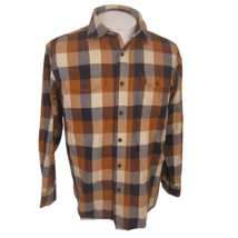 Redhead vtg Men flannel shirt l/s p2p 22.5&quot; plaid cotton big check orange black - £22.15 GBP