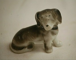 Old Vintage Gray &amp; White Puppy Dog w Collar Animal Figurine Shelf Displa... - £7.73 GBP