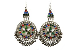 Afghan Kuchi Earrings, Extra Large Dangly Hoop Earrings, Tribal Ethnic Style - £16.78 GBP