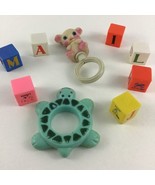 Vintage Baby Toy Lot Turtle Teether Rattle Bear Squeaker Blocks Collecti... - €34,10 EUR