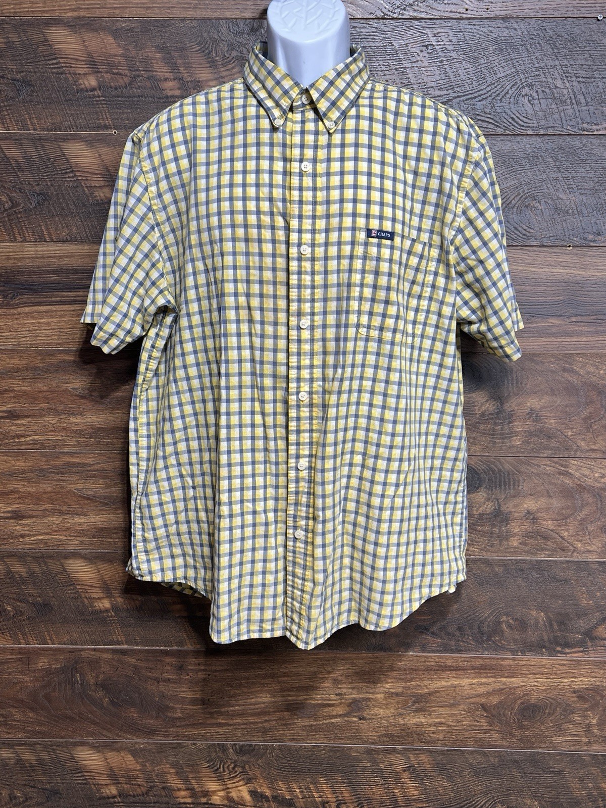 Chaps Ralph Lauren Shirt Men Large Yellow Blue Plaid Button-Down Casual ... - $6.65