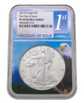 2018-S$1 Silver American Eagle Proof Graded by NGC as PF69 Ultra Cameo FDOI - $98.99