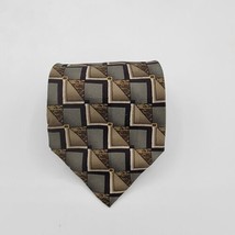 Facets Necktie  Geometric Silk Men&#39;s Tie 58.5 By 4 In Classic Neck Tie Grey Tan - £7.81 GBP
