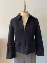 Akris Punto Blazer Black Wool Laser Cut Circles Front Zip Jacket US 6 D 36 - £119.04 GBP