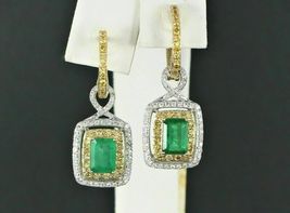 14K Yellow Gold Over Green Emerald Yellow White Diamond Dangle Earrings 4.65Ct - £96.53 GBP