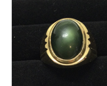 Vtg Men&#39;s Statement Gold Tone Ring Oval Green Glass Setting Size 10 Unbr... - $14.80