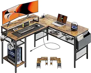 L Shaped Computer Desk With Usb Charging Port And Power Outlet, 55 Inch ... - $333.99