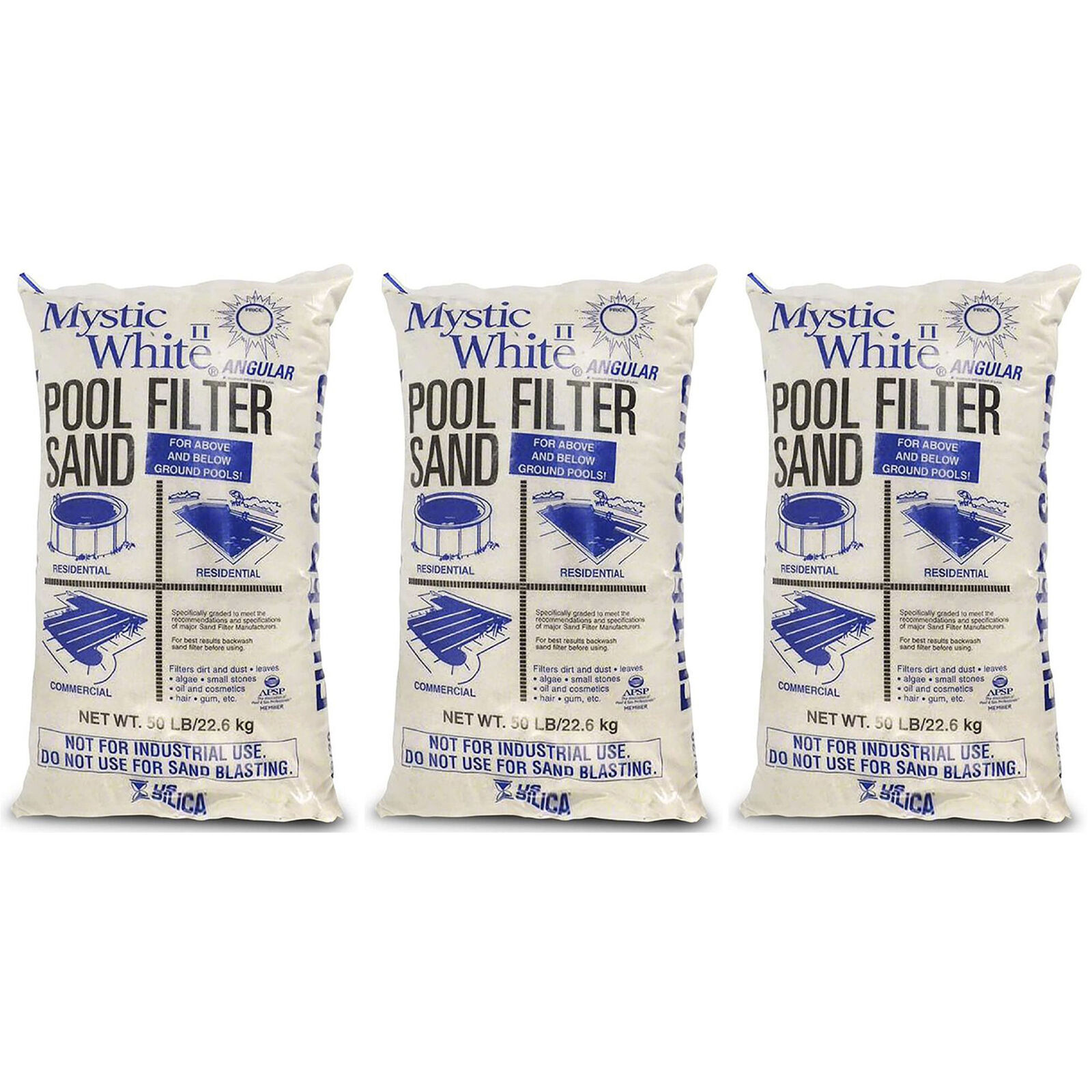 50 Pound Mystic White Ii Swimming Pool Filter Sand, White (3 Pack)