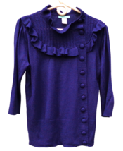 dELiAs Purple Sweater Junior XL Buttons Ruffles 3/4 Sleeves Ribbed Trim ... - £8.53 GBP