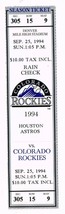 1994 Astros @ Rockies Full Unused Phantom Ticket September 25th Strike Year - $10.03