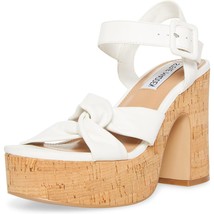 Steve Madden Women Cork Heel Ankle Strap Sandals Cacy Size US 8M White Leather - £27.15 GBP