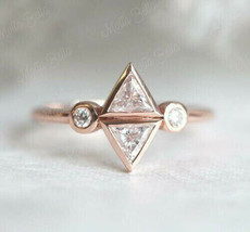 1Ct Trillion Cut VVS1 Diamond Bezel Engagement Wedding Ring 14k Rose Gold Finish - £65.34 GBP