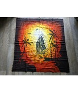 Sailing Ship Sunset Reversible Candlewax Art Cloth - Handmade in Bahamas 40"x37" - $26.99