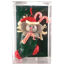 Vintage Enesco Christmas Ornament Mouse in Stocking Candy Canes and Bow - $9.00