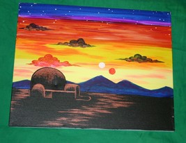 Tale Of Two Suns Original Art Oil Painting Star Wars Tatooine Luke Skywalker Hut - £43.52 GBP