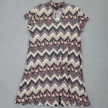 Joe Boxer Women Dress Size L Black Pink Midi Stretch Preppy Chevron Short Sleeve - £12.23 GBP