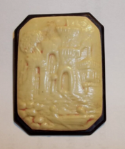 Vintage Puffy Molded Celluloid Cameo Style Pin Castle Scene Row Boat - $9.89