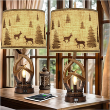 Rustic Farmhouse Antlers Table Lamp Set of 2 - £117.40 GBP