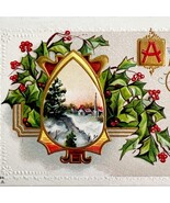 Christmas Victorian Greeting Card Holly Church Embossed 1900s Postcard P... - $19.99