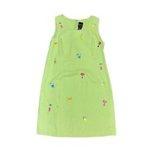 Vintage LIME Green ERIKA Petite Dress Embroidered Beach Umbrella Drinks ... - £22.04 GBP