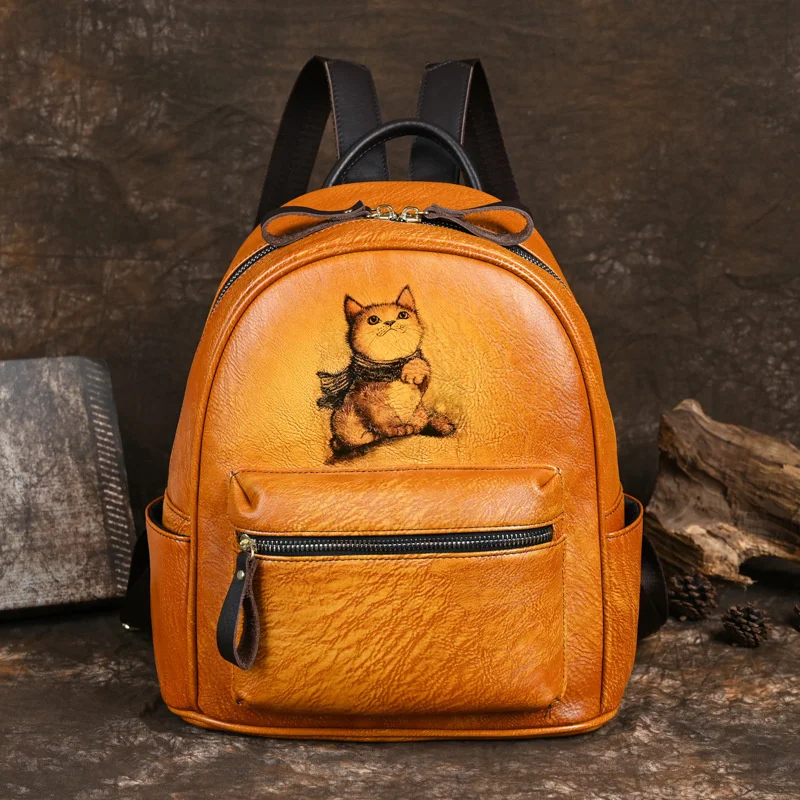  2024  Retro Backpacks For Women Bags  Hand-painted  Leather Luxury Girls School - £56.94 GBP