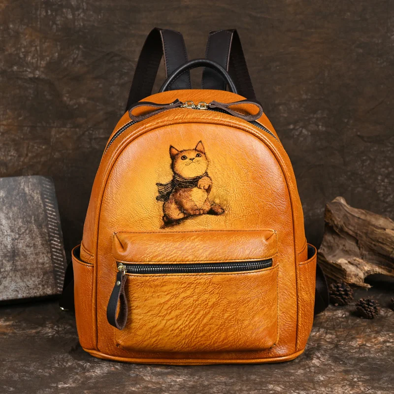  2024  Retro Backpacks For Women Bags  Hand-painted  Leather Luxury Girls School - £57.48 GBP