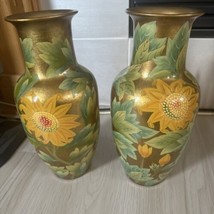 Vintage Chinese Yellow Sunflower Floral Vases (2) - £70.99 GBP